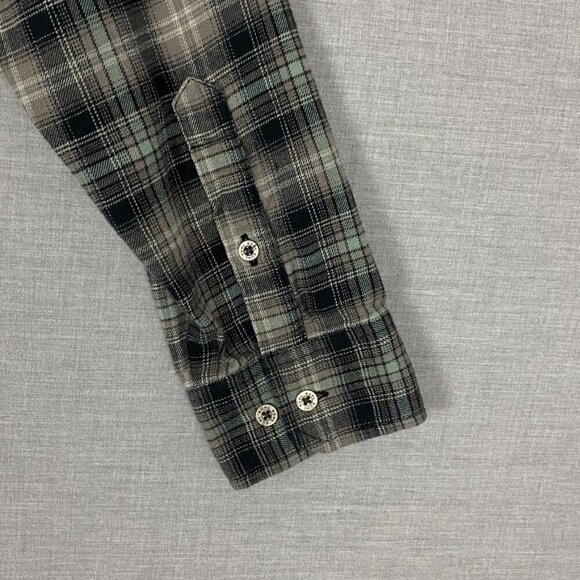 Kuhl Flannel Plaid Shirt Sz Large Black Brown Cotton Tencel Blend - Picture 4 of 10